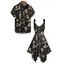 Gothic Couple Outfit Skulls Glass Western Style Cowboy Hat Print Asymmetrical Hem Dress and Button Up Shirt Vacation Matching Outfit - Noir S | US 4