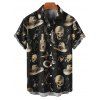 Gothic Couple Outfit Skulls Glass Western Style Cowboy Hat Print Asymmetrical Hem Dress and Button Up Shirt Vacation Matching Outfit - Noir S | US 4