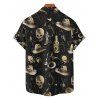 Gothic Couple Outfit Skulls Glass Western Style Cowboy Hat Print Asymmetrical Hem Dress and Button Up Shirt Vacation Matching Outfit - Noir S | US 4