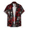 Gothic Couple Outfit Allover Skulls Rose Dice Letter Pattern Spaghetti Strap V Neck A Line Mini Tank Dress and Button Up Shirt Holiday Matching Outfit - Noir S | US 4