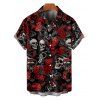 Gothic Couple Outfit Allover Skulls Rose Dice Letter Pattern Spaghetti Strap V Neck A Line Mini Tank Dress and Button Up Shirt Holiday Matching Outfit - Noir S | US 4