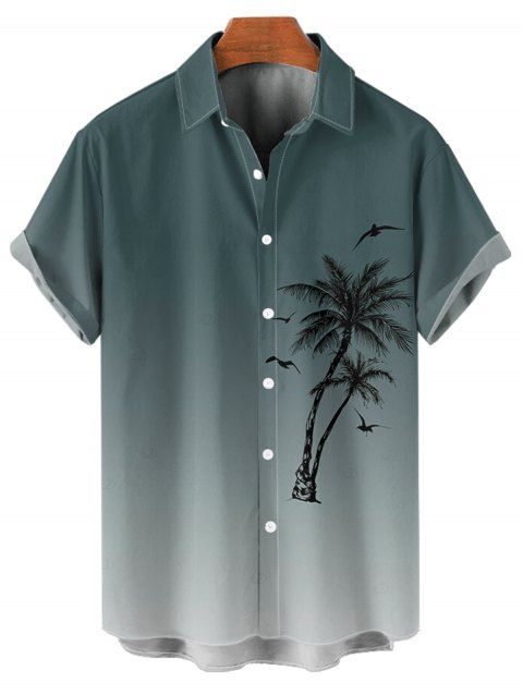 Chemise de vacances à motif palmier ombré pour homme, boutonnée, retroussée, manches courtes, décontractée