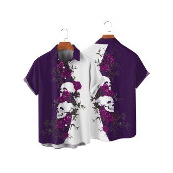 Gothic Couple Outfit Monochrome Rose Skulls Pattern Spaghetti Strap Tank Dress and Button Up Shirt Holiday Matching Outfit