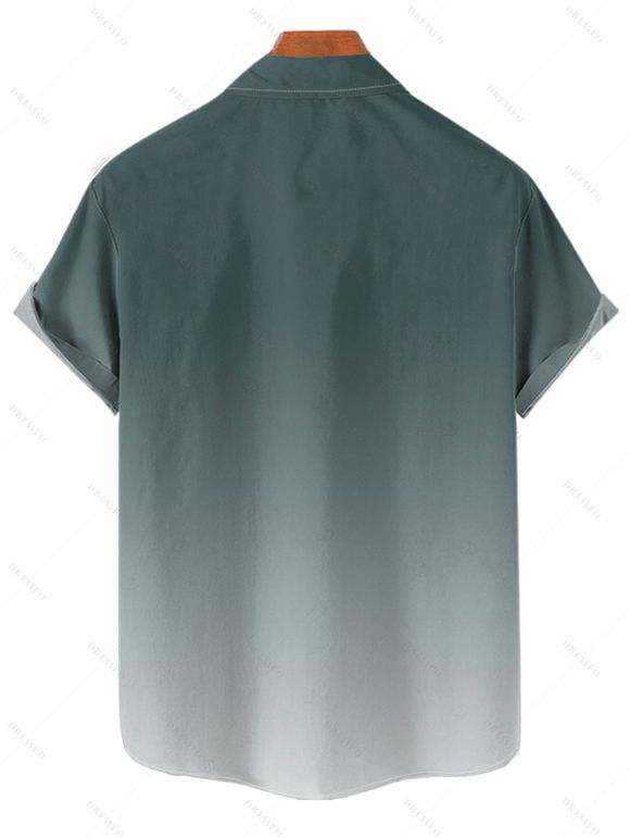 Vacation Couple Outfit Ombre Palm Tree Pattern Spaghetti Strap V Neck A Line Mini Tank Dress and Button Up Shirt Casual Matching Outfit - Vert profond S | US 4