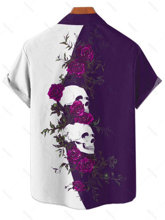 Gothic Couple Outfit Monochrome Rose Skulls Pattern Spaghetti Strap Tank Dress and Button Up Shirt Holiday Matching Outfit - Concorde S | US 4