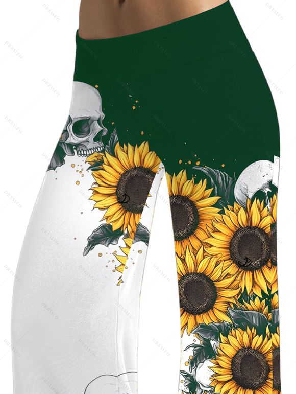 Gothic Women Outfit Monochrome Sunflower Skulls Pattern Butterfly Lace Tank Top and Wide Leg Pants Holiday Two Piece Set - Vert profond S | US 4