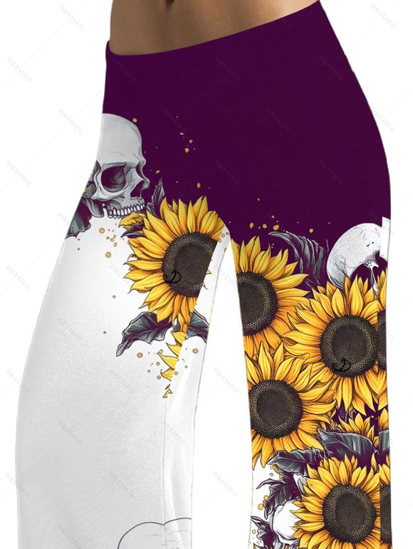 Gothic Women Outfit Monochrome Sunflower Skulls Pattern Butterfly Lace Tank Top and Wide Leg Pants Holiday Two Piece Set - Concorde S | US 4