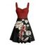 Robe de vacances rétro colorblock à motif de poisson lotus, buste froncé, col en cœur, mini robe décontractée trapèze - Noir XXXXXL | US 20