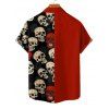 Gothic Couple Outfit Retro Colorblock Skulls Print Ruched Bust Sweetheart Neck A Line Mini Dress and Button Up Shirt Holiday Matching Outfit - Noir S | US 4