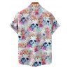 Chemise gothique à manches courtes et boutons pour homme, motif floral coloré et tête de mort, style vacances - Blanc 5XL
