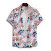 Chemise gothique à manches courtes et boutons pour homme, motif floral coloré et tête de mort, style vacances - Blanc 5XL
