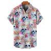 Chemise gothique à manches courtes et boutons pour homme, motif floral coloré et tête de mort, style vacances - Blanc 5XL