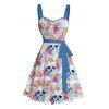 Robe de vacances mini à motif floral coloré et tête de mort, buste froncé, ceinture gothique, décolleté en cœur, coupe trapèze - Blanc XXXXXL | US 20