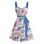 Robe de vacances mini à motif floral coloré et tête de mort, buste froncé, ceinture gothique, décolleté en cœur, coupe trapèze - Blanc XXXXXL | US 20