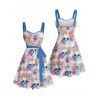 Robe de vacances mini à motif floral coloré et tête de mort, buste froncé, ceinture gothique, décolleté en cœur, coupe trapèze - Blanc XXXXXL | US 20