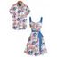 Gothic Couple Outfit Allover Colored Floral Skulls Pattern Ruched Bust Belt Sweetheart Neck Dress and Button Up Shirt Vacation Matching Outfit - Blanc S | US 4