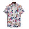 Gothic Couple Outfit Allover Colored Floral Skulls Pattern Ruched Bust Belt Sweetheart Neck Dress and Button Up Shirt Vacation Matching Outfit - Blanc S | US 4