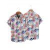 Gothic Couple Outfit Allover Colored Floral Skulls Pattern Ruched Bust Belt Sweetheart Neck Dress and Button Up Shirt Vacation Matching Outfit - Blanc S | US 4