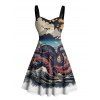 Robe gothique à motif de paysage de vagues de pierre de poulpe, buste froncé, col en cœur, robe de vacances trapèze mini - multicolor XXXXXL | US 20