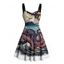 Robe gothique à motif de paysage de vagues de pierre de poulpe, buste froncé, col en cœur, robe de vacances trapèze mini - multicolor XXXXXL | US 20