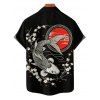 Chemise de vacances à motif géométrique de fleurs de pêcher pour homme, boutonnée, retroussée, manches courtes, style vintage - Noir 5XL