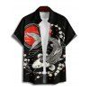 Chemise de vacances à motif géométrique de fleurs de pêcher pour homme, boutonnée, retroussée, manches courtes, style vintage - Noir 5XL