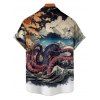 Chemise gothique à manches courtes et boutons pour homme, motif paysage de vagues de pierre de poulpe, chemise de vacances à revers - multicolor 5XL