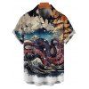 Chemise gothique à manches courtes et boutons pour homme, motif paysage de vagues de pierre de poulpe, chemise de vacances à revers - multicolor 5XL
