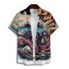 Chemise gothique à manches courtes et boutons pour homme, motif paysage de vagues de pierre de poulpe, chemise de vacances à revers - multicolor 5XL
