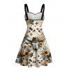 Robe de vacances style western à motif tête de mort et chapeau de cowboy, décolleté en cœur, coupe trapèze, mini-robe vintage - multicolor XXXXXL | US 20