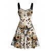 Robe de vacances style western à motif tête de mort et chapeau de cowboy, décolleté en cœur, coupe trapèze, mini-robe vintage - multicolor XXXXXL | US 20