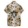 Chemise homme motif tournesol et chapeau de cowboy, style western, vintage, boutonnée, retroussée, manches courtes, idéale pour les vacances - multicolor 5XL