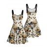 Robe de vacances style western à motif tête de mort et chapeau de cowboy, décolleté en cœur, coupe trapèze, mini-robe vintage - multicolor XXXXXL | US 20