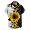 Chemise gothique à manches courtes et boutons pour homme, motif feuilles de tournesol contrastées, style vacances - Noir 5XL