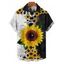 Chemise gothique à manches courtes et boutons pour homme, motif feuilles de tournesol contrastées, style vacances - Noir 5XL