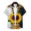 Chemise gothique à manches courtes et boutons pour homme, motif feuilles de tournesol contrastées, style vacances - Noir 5XL