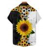 Chemise gothique à manches courtes et boutons pour homme, motif feuilles de tournesol contrastées, style vacances - Noir 5XL