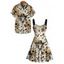 Vacation Couple Outfit Sunflower Leaf Skull with Cowboy Hat Western Style Pattern Ruched Bust Dress and Button Up Shirt Vintage Matching Outfit - multicolor S | US 4