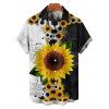 Vacation Couple Outfit Contrast Color Sunflower Leaf Pattern Ruched Bust Sweetheart Neck A Line Mini Dress and Button Up Shirt Gothic Matching Outfit - Noir S | US 4