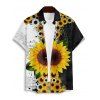 Vacation Couple Outfit Contrast Color Sunflower Leaf Pattern Ruched Bust Sweetheart Neck A Line Mini Dress and Button Up Shirt Gothic Matching Outfit - Noir S | US 4