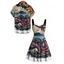 Vacation Couple Outfit Octopus Stone Wave Landscape Pattern Ruched Bust Sweetheart Neck Dress and Button Up Shirt Gothic Matching Outfit - multicolor S | US 4