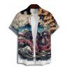 Vacation Couple Outfit Octopus Stone Wave Landscape Pattern Ruched Bust Sweetheart Neck Dress and Button Up Shirt Gothic Matching Outfit - multicolor S | US 4