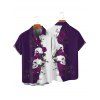 Men's Monochrome Rose Skulls Pattern Gothic Shirt Button Up Roll Up Short Sleeve Holiday Shirt - CONCORD 2XL