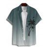 Chemise de vacances à motif palmier ombré pour homme, boutonnée, retroussée, manches courtes, décontractée - Vert profond 4XL