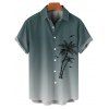 Chemise de vacances à motif palmier ombré pour homme, boutonnée, retroussée, manches courtes, décontractée - Vert profond 4XL