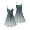 Robe de vacances à motif palmier ombré, bretelles spaghetti, col en V, coupe trapèze, mini-robe décontractée - Vert profond L | US 8-10