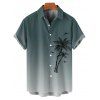 Vacation Couple Outfit Ombre Palm Tree Pattern Spaghetti Strap V Neck A Line Mini Tank Dress and Button Up Shirt Casual Matching Outfit - Vert profond S | US 4
