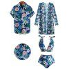 Beach Couple Outfit Tropical Print Tie Shoulder Bikini Triangle See Through Cover 3 Piece Bikini Sets and Button Up Shirt Vacation Matching Outfit - Bleu S | US 4