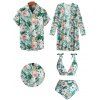 Beach Couple Outfit Tropical Print Tie Shoulder Bikini Triangle See Through Cover 3 Piece Bikini Sets and Button Up Shirt Vacation Matching Outfit - Vert clair S | US 4