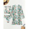 Beach Couple Outfit Tropical Print Tie Shoulder Bikini Triangle See Through Cover 3 Piece Bikini Sets and Button Up Shirt Vacation Matching Outfit - Vert clair S | US 4